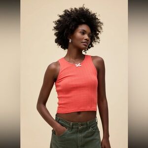 NWT Daydreamer LAC Solid Pointelle Bow Vibrant Coral Sleeveless tank